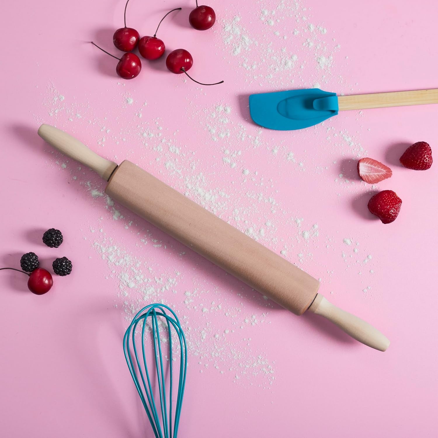 , KP5715, Trækagerulle, Ergonomisk og nem at rengøre, ideel til udrulning af dej og kiks, Dimensioner 44,5 cm, Brun farve