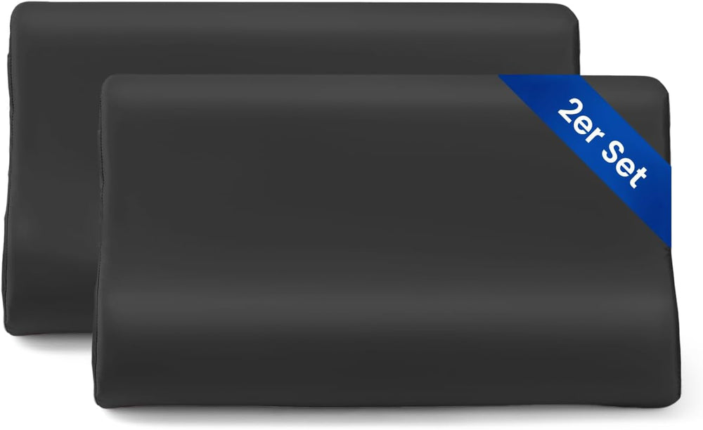 Față de pernă THXSILK din mătase de dud 19 Momme pentru pernă contur din spumă cu memorie, pernă cervicală din latex, hipoalergenică, lavabilă (50 x 30 x 10/7 cm, gri închis)