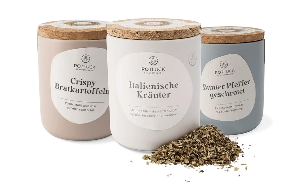 Potluck | Feta Gewürz | Gewürzmischung im Keramiktopf | 50 g | Mit natürliche indholdsstoffer