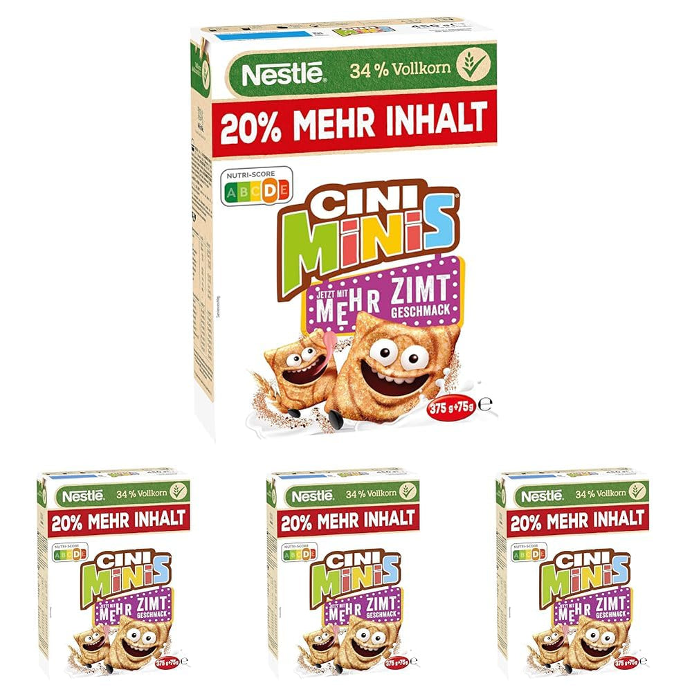Nestlé CINI MINIS, müsli med kanel, 37 % vitale fuldkorn, med vitaminer, calcium og jern, sprøde flager, pakke med 7 (7x375 g)
