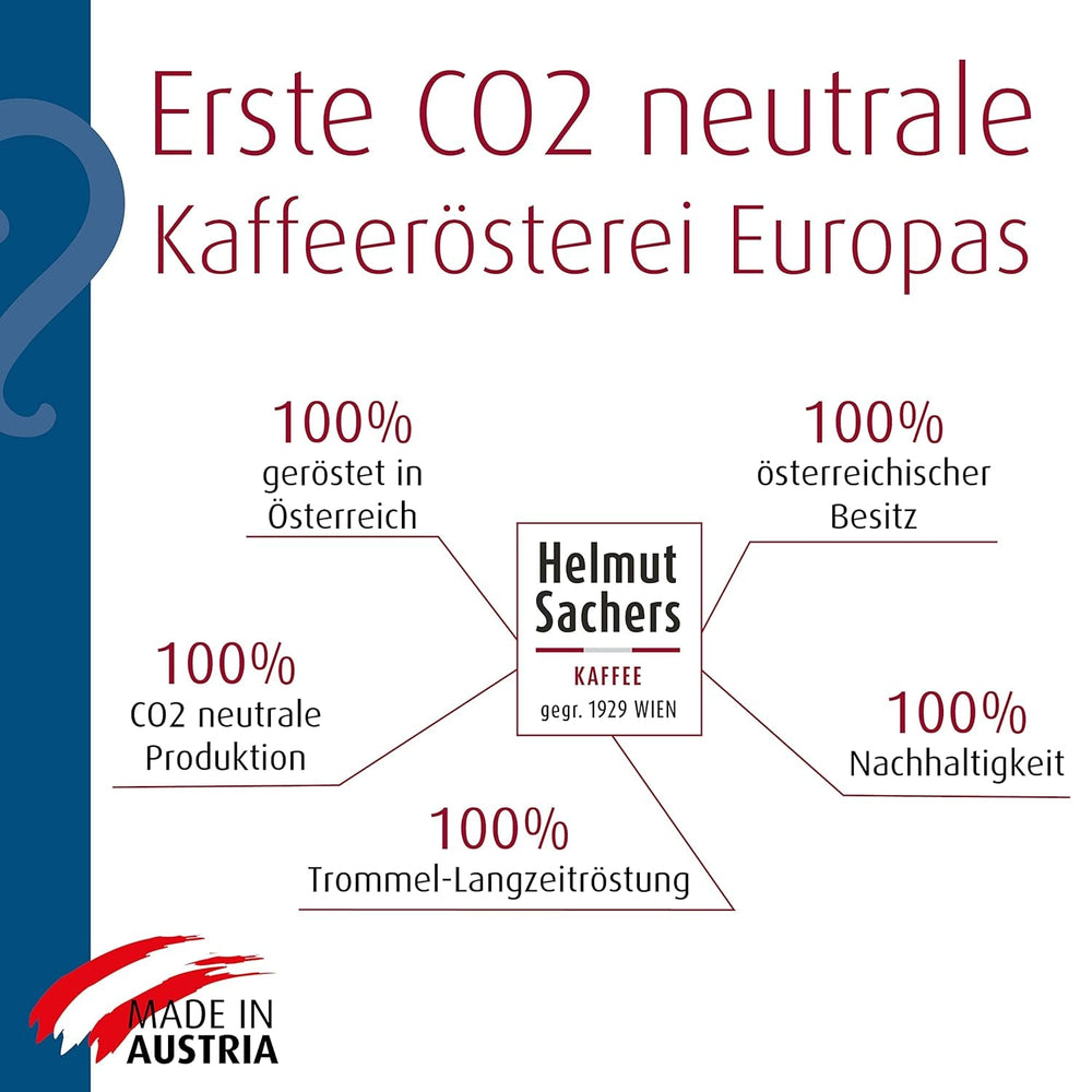 Helmut Sachers Kaffee - Wienerblanding, styrke 3/5, 100 % Arabica, hele kaffebønner, 6 X 500 G Naty Shop