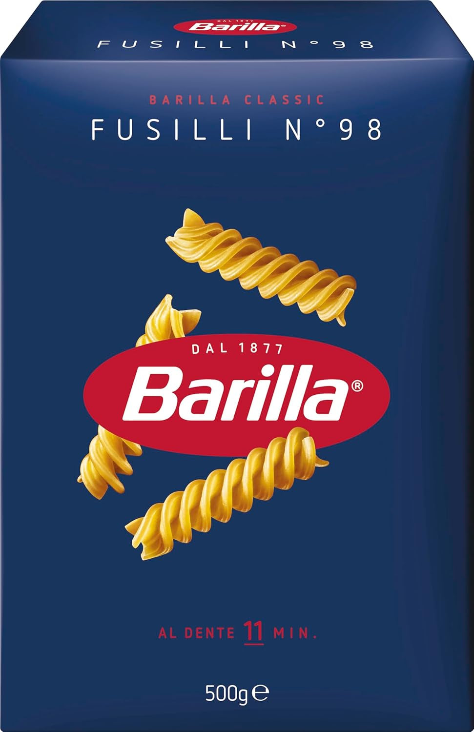 Barilla Pasta Classic Fusilli nr. 98 fra højkvalitets durumhvede, altid al dente, Chili, Spaghetti, Fusilli, Penne, Italiensk, 500g