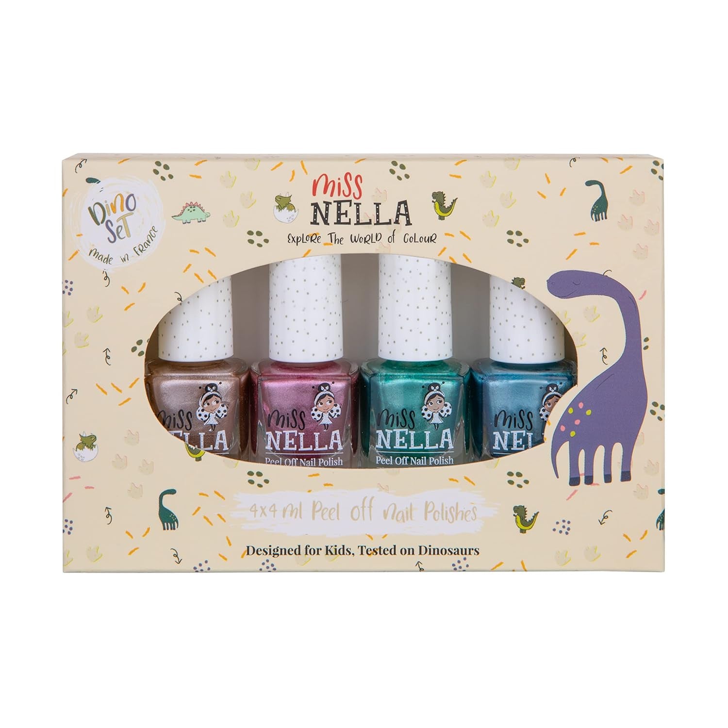 Miss Nella Magic Collection 4-delt glitter neglelaksæt: Pink, rød, guld og blå, special aftagelig neglelak til børn, ikke-giftig, vandbaseret, lugtfri