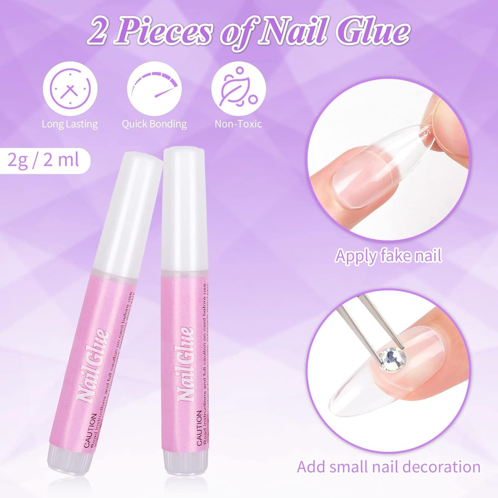 Becellen 500 bucăți vârfuri unghii artificiale, vârfuri unghii cu gel moale, acoperire completă, vârfuri pentru unghii cu gel, unghii artificiale pre-lustruite, set unghii cu lipici pentru nail art DIY (migdale)