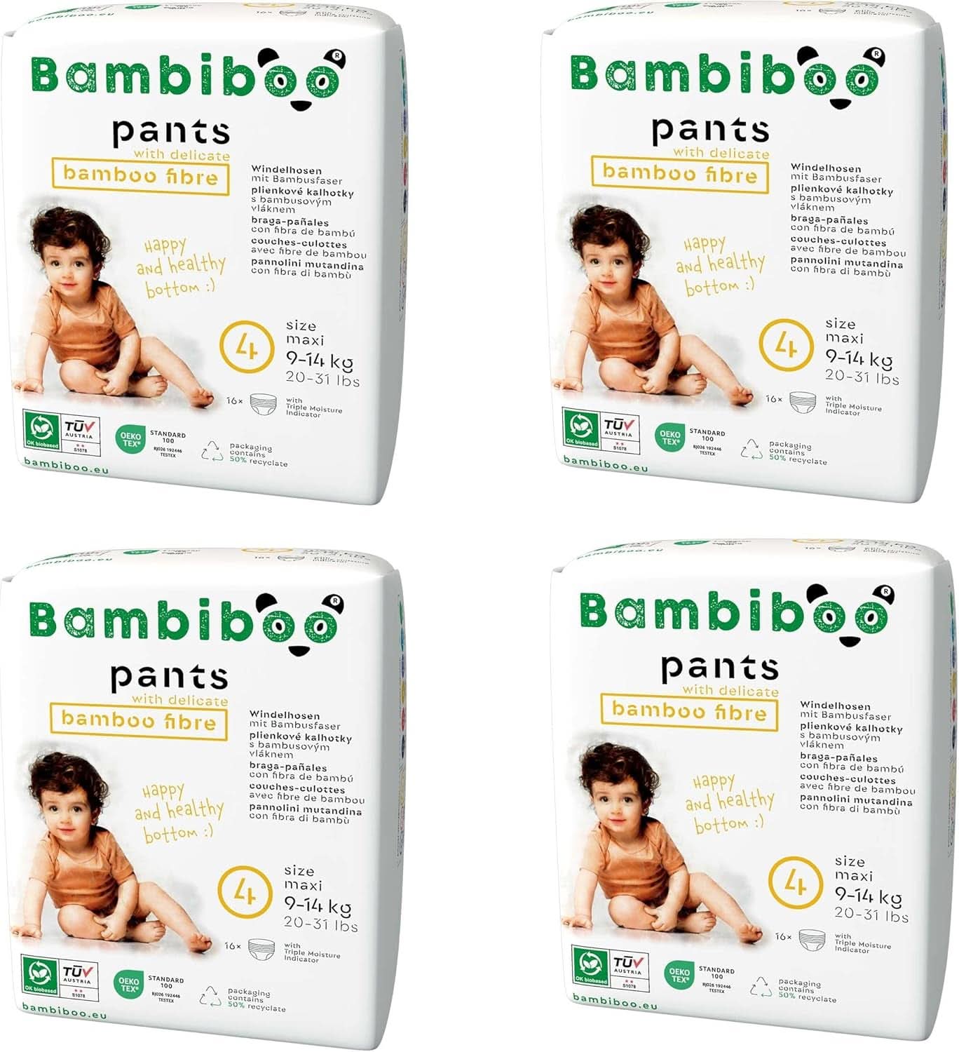 Bambiboo Scutece de unică folosință, prietenoase cu pielea, cu fibre fine de bambus - pantaloni scutece de unică folosință Mama si Copilul Naty Shop Pantaloni scutec, marimea 4, 64 bucati