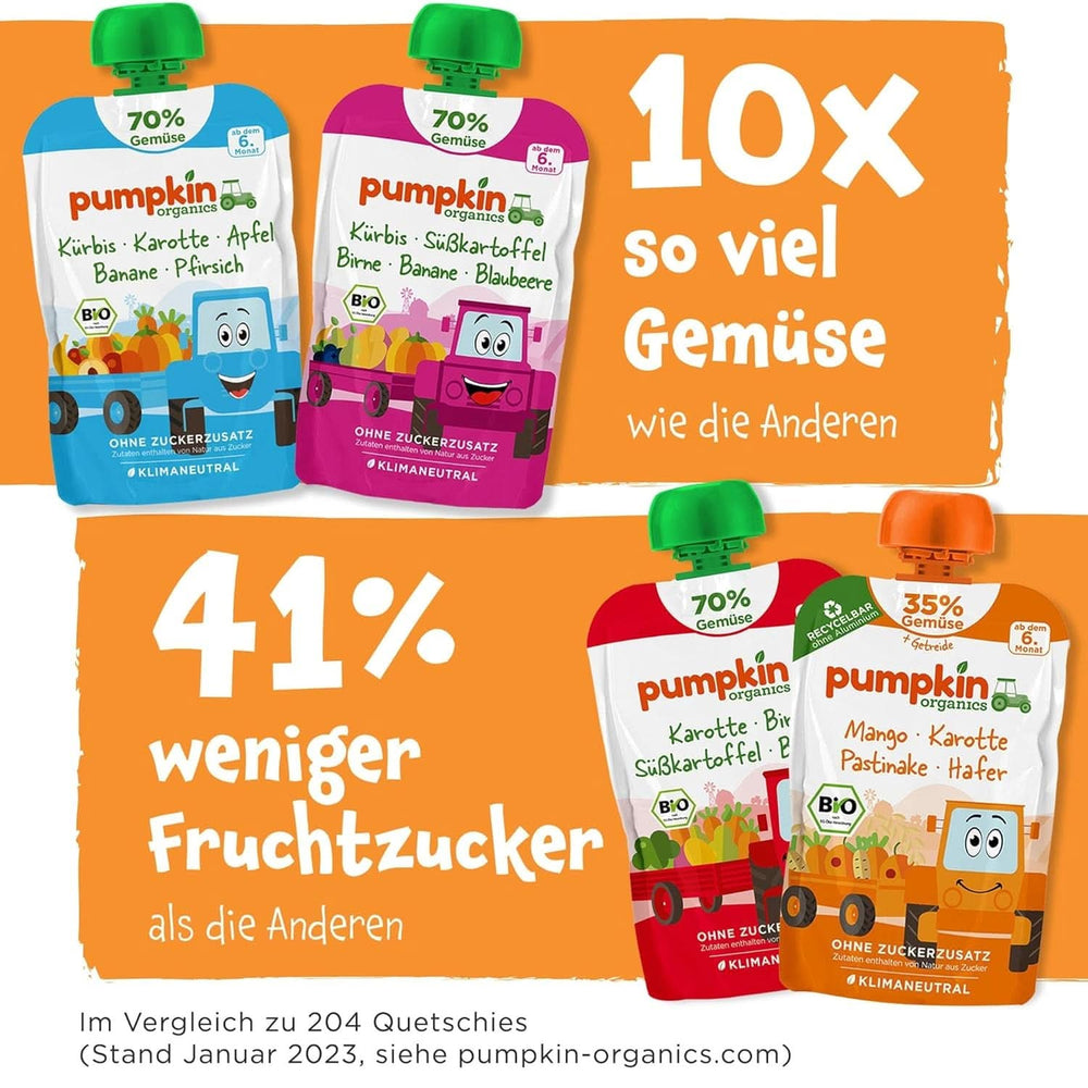 Pumpkin Organics 24Pack, økologisk vegetabilsk puré, uden tilsat sukker, til babyer fra 6 måneder, 24 x 100 gram Mor og Barn Naty Shop