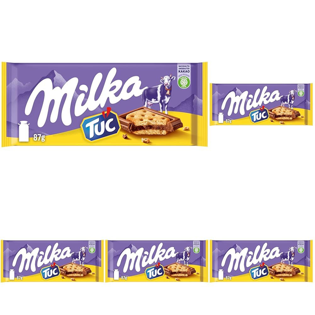 TUC kiks 1 x 87g | Alpine mælkechokolade | med mini salt kiks | Chokolade lavet af 100% alpemælk | Chokoladebar (pakke med 5)