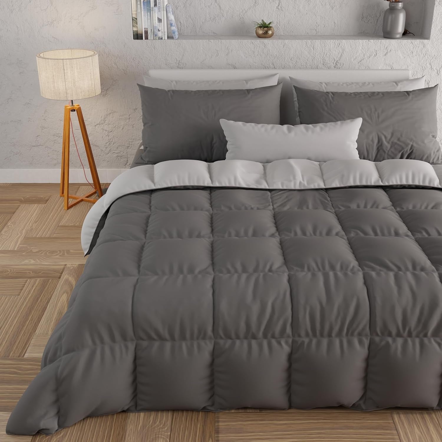 PETTI Artigiani Italiani - Vinterdyne til dobbeltseng, maxi, monokrom, dobbeltsidet, hvid, grå, 100% Made in Italy Dyner og dyner Naty Shop Grey Sengestørrelse 120-130X200: [Quilt 220 X 260 Cm]