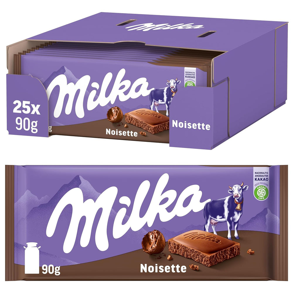 Milka Noisette – Alpine mælkechokolade med delikat og cremet hasselnøddefyld – 25 x 90g