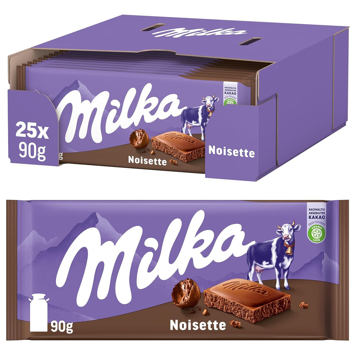 Milka Noisette – Alpine mælkechokolade med delikat og cremet hasselnøddefyld – 25 x 90g