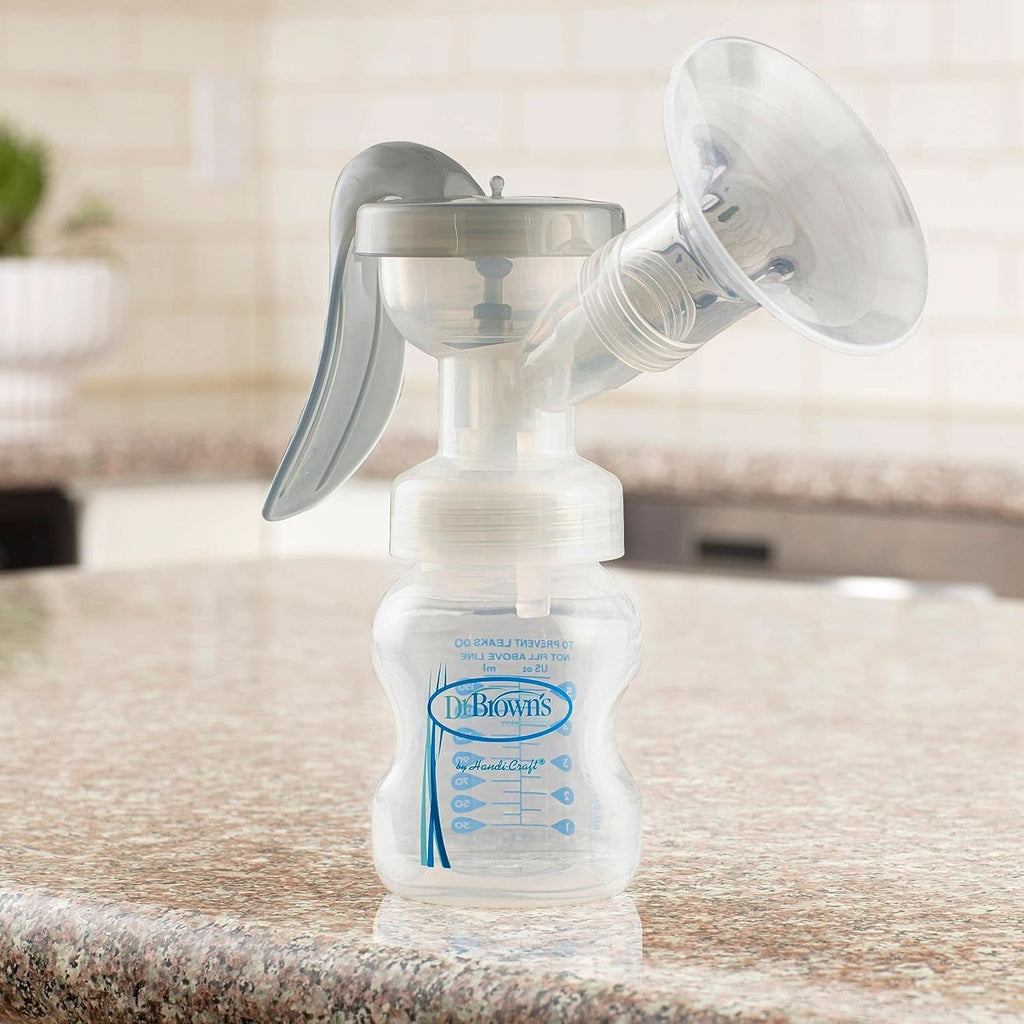 Pompă manuală de sân cu protecție 100% silicon Softshape (B, flanșă de 25 mm) și opțiuni anti-colici + biberon cu gură largă de 150 ml cu tetina cu flux lent de nivel 1 Accesorii Hrana si Alaptare Bebe Naty Shop