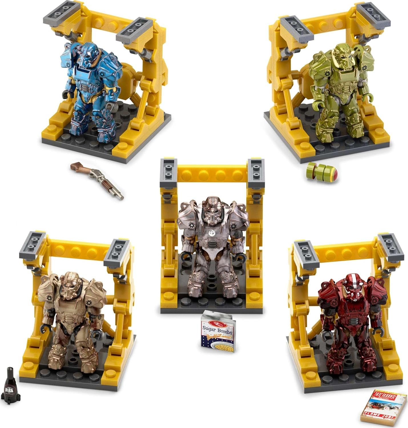 MEGA Fallout Action Figure Bauspielzeug, T-60 Power Armour Collection med 327 stk., 5 Mikro-Action-figurer og tilbehør, for Sammler