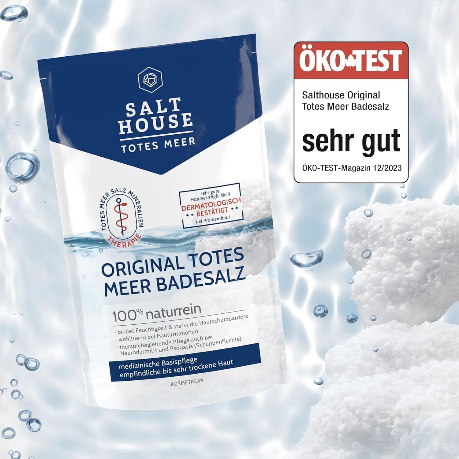 Salthouse originale Dødehavsbadesalte, badesalte, beroligende hudirritation, til følsom tør hud, 100 % naturlig, 500 gram Naty Shop Shower & Bath