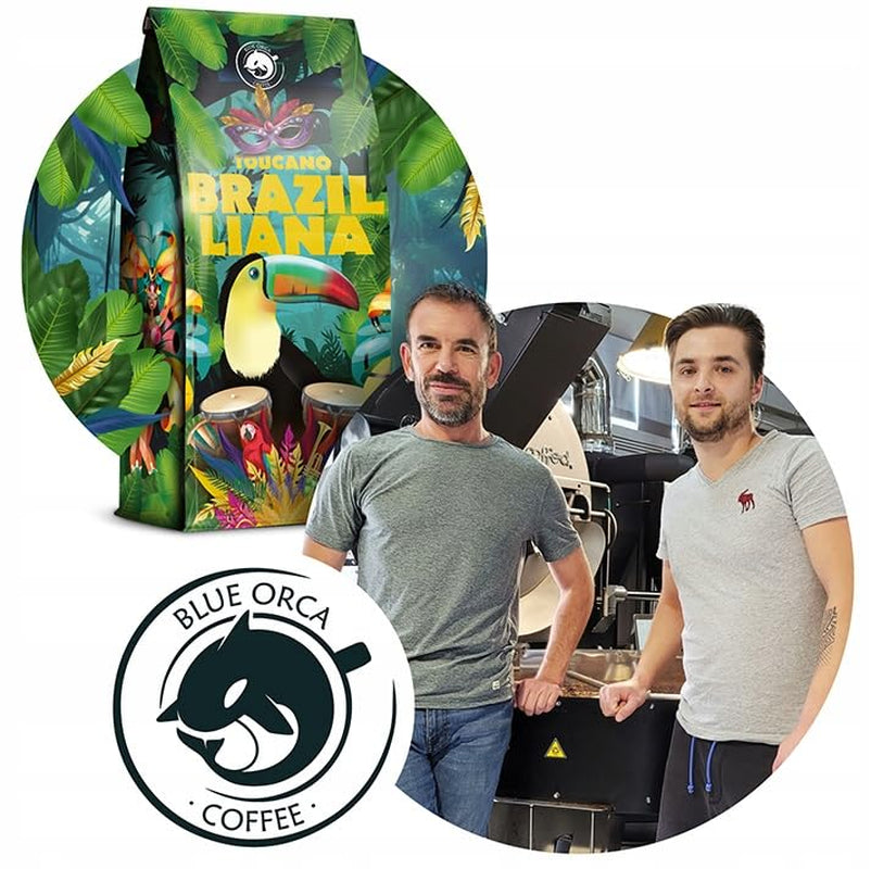 Cafea măcinată Brazilliana Toucano 1 kg | 100% Arabica | cu note de nuci, ciocolată și stafide | prăjire medie, aciditate scăzută | pentru espressoare | Blue Orca Coffee Roastery