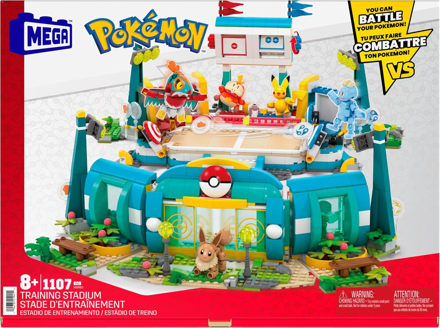 MEGA Pokémon actionfigur byggelegetøj, 1101 stykker træningsarena, kampspil og 5 bevægelige figurer til børn, HWR82 actionfigurer Naty Shop