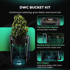 Mars Hydro DWC Hydroponic Grow System, 5 gallon Deep Water Grow, 8W luftpumpe, multifunktionsluftslange, luftsten, 2 spande og dryppottesæt