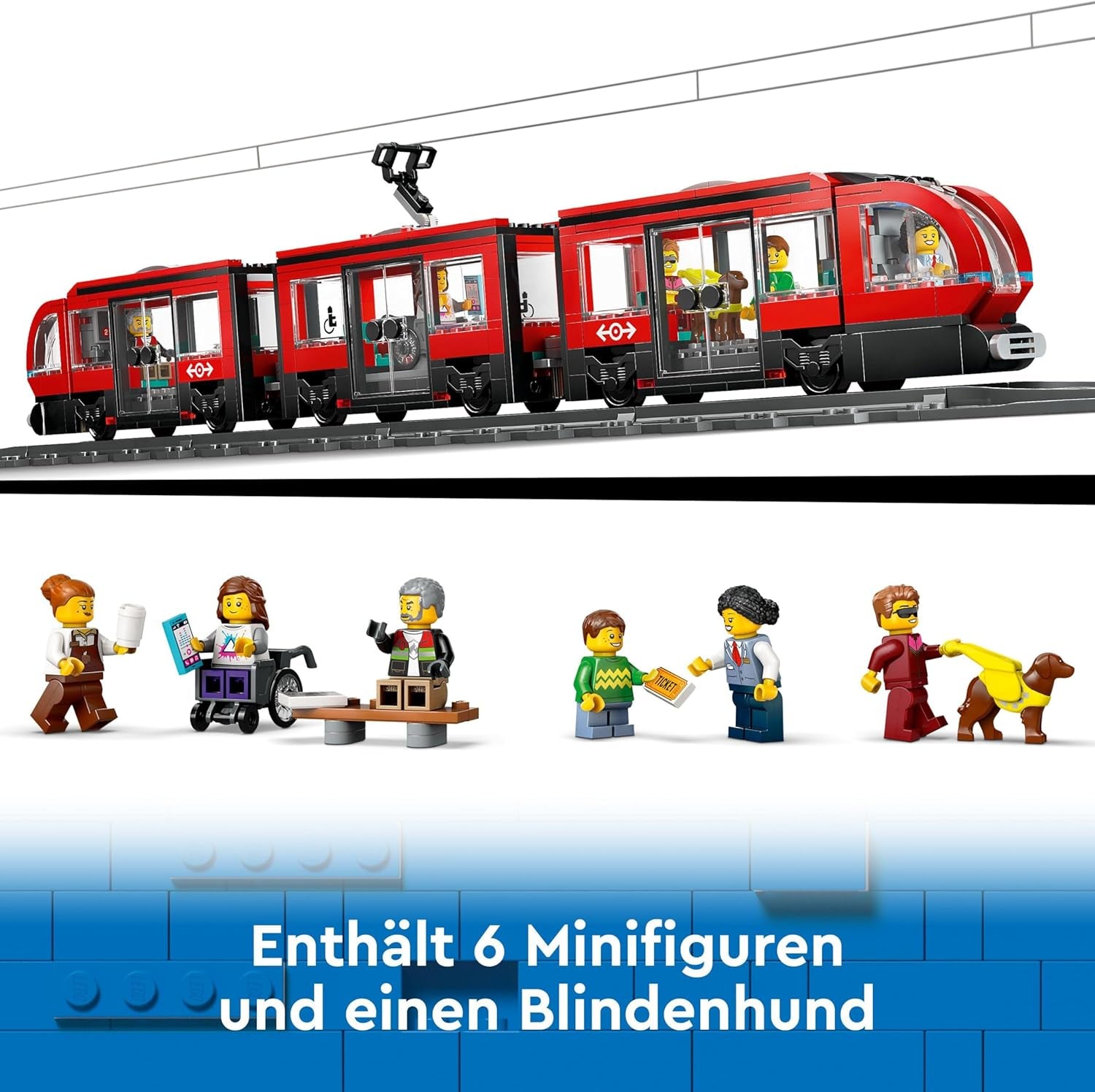 LEGO City sporvogn med station, gaveide til billegetøjsfans fra 7 år, med 6 minifigurer og en førerhund til rolleleg, byggelegetøj 60423 Byggesæt Besuche den LEGO-Store