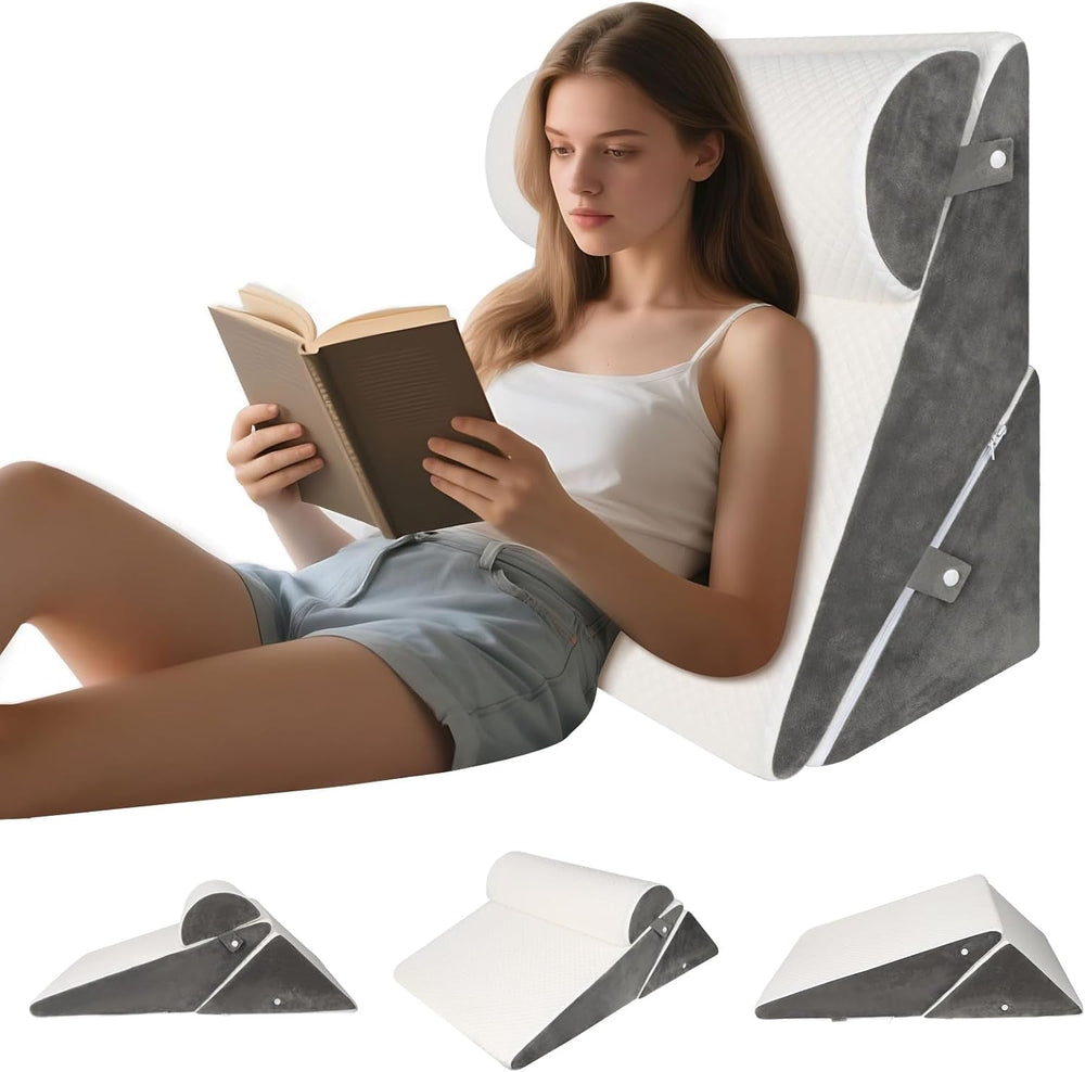 Pernă reglabilă cu pană pentru pat, pernă de citit pentru pat și canapea, pernă de reflux din spumă, pernă pentru spătar, pentru apnee în somn, citit, ridicare a somnului, pernă pentru picioare, dureri de spate, sforăit