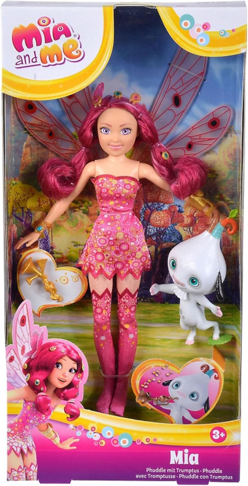 Simba 109483042 Păpușa Mia and Me, Phuddle cu Trumptus, Elf cu aripi și picioare mobile, 6 agrafe de păr, 2 brățări, vârste 3+, Multicolor, 23 cm