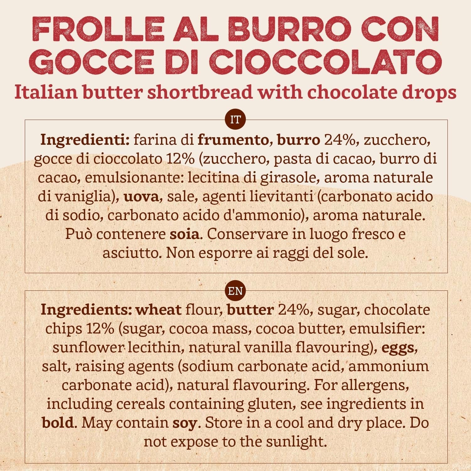 Aluat fraged cu unt și bucăți de ciocolată. Aluat fraged cu unt și bucăți de ciocolată, ideal pentru o gustare delicioasă. Încercați-le cu lapte sau cafea. Pachet de 150g