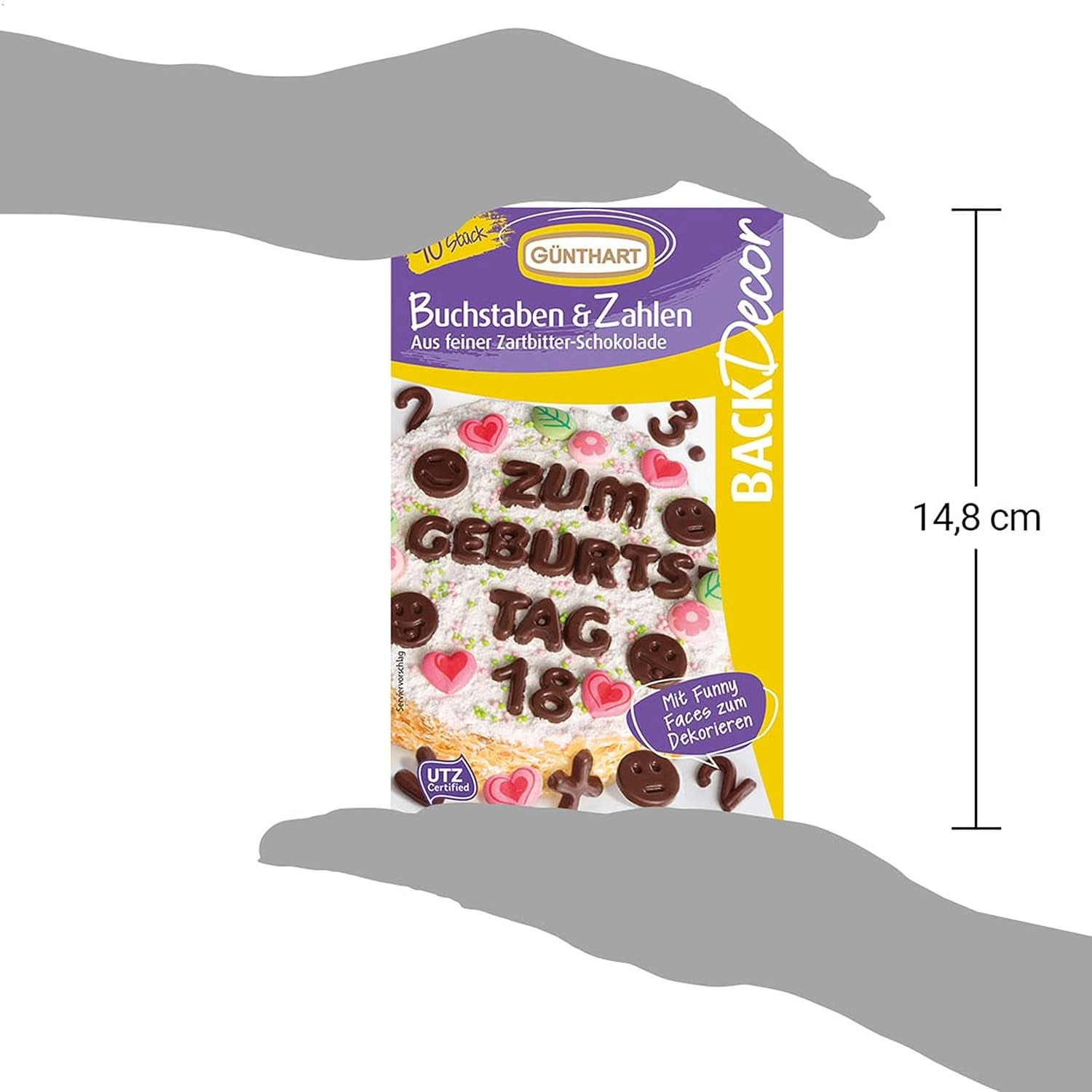 Günthart Backdecor, 90 stykker chokoladebogstaver, alfabet og tal i fin mørk chokolade, 47 gram Naty Shop