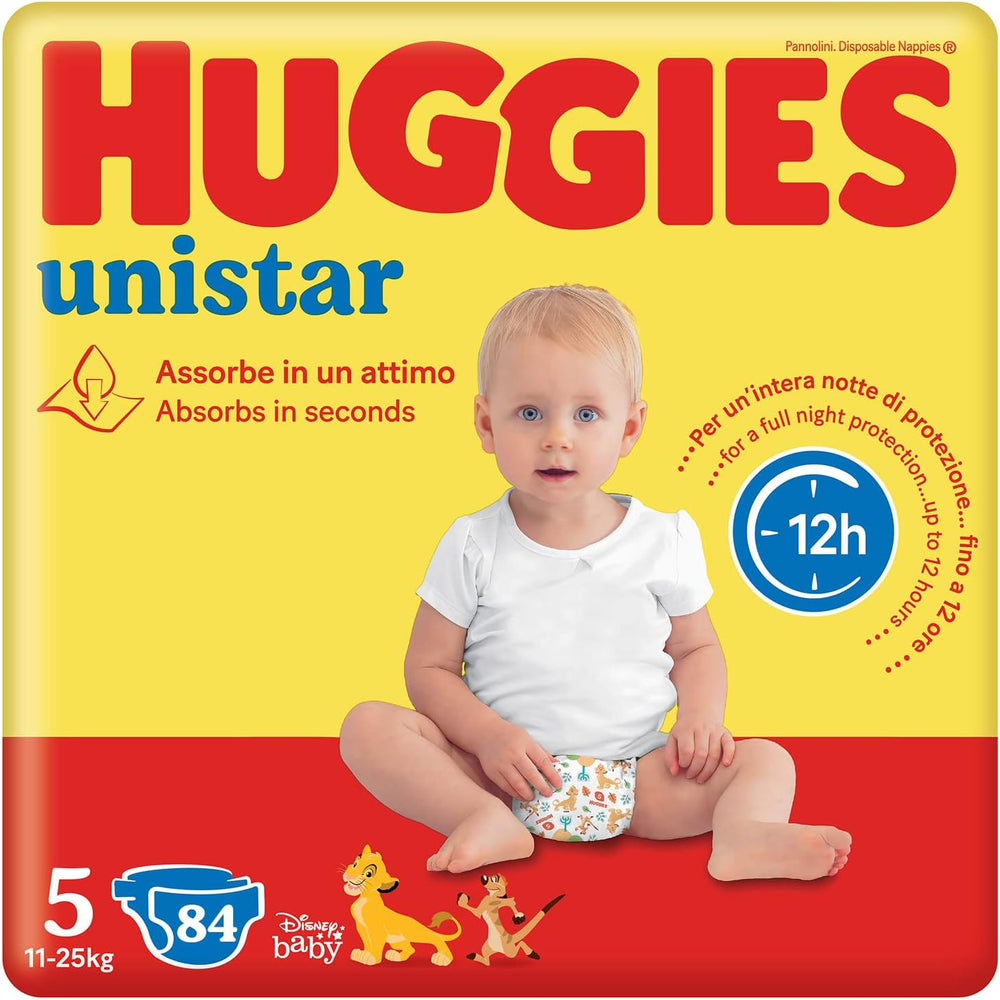 Huggies Unistar bleer, størrelse 4 (7-14 kg), pakke med 128 bleer (basic)