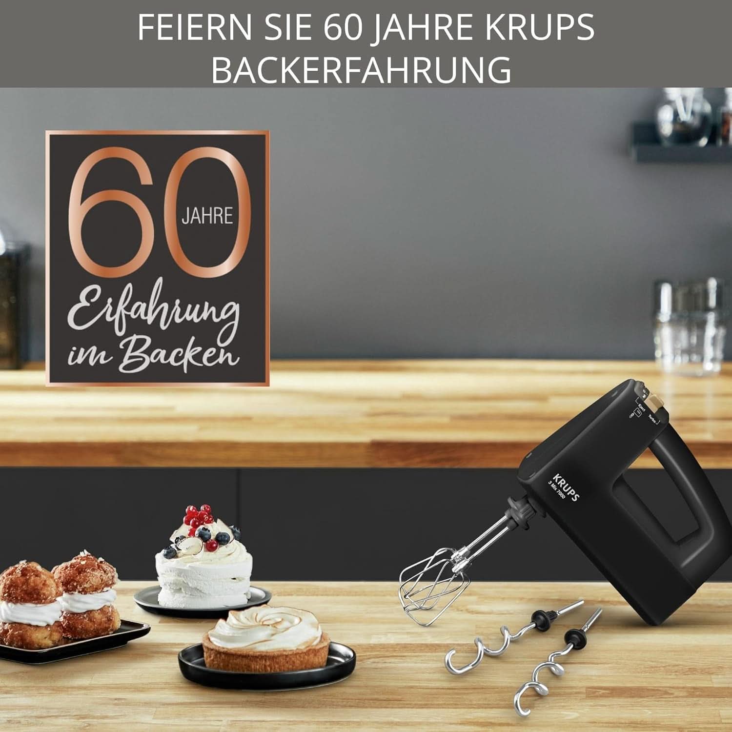 Krups 3Mix 7000 Håndmixer 60 Jahre Special Edition, 500 Watt, Knet- Und Rührhaken Aus Edelstahl, Langes Netzkabel, Zubehörtasche, F6085811, Schwarz/Kupfer Kitchen Naty Shop