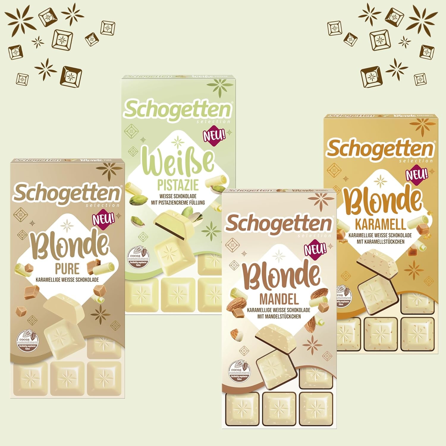 Schogetten hvid pistacie | Hvid chokolade med pistaciecremefyld | 100 g | Bekvemt portioneret (pakke med 3)