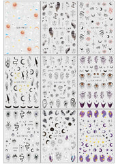 Jmeowio Nagelsticker Mond Stern Sonne 9 Blatt Nail Art Sticker Selbstklebend Nagelaufkleber Bunte Dekoration Nageldesign Zubehör