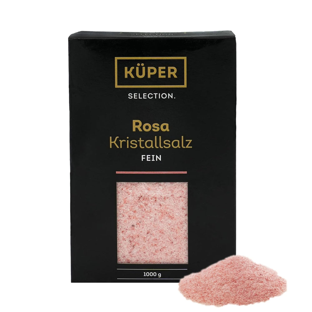Küper Selection 1000g Kristallsalz rosa fein - rosa Speisesalz zum Würzen und Verfeinern - 100% natürliches Salz