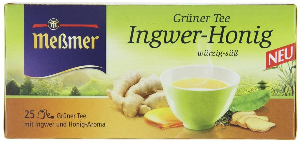 Ceai verde Meßmer cu ghimbir și miere | 25 pliculețe de ceai | Vegan | Fără gluten | Fără lactoză