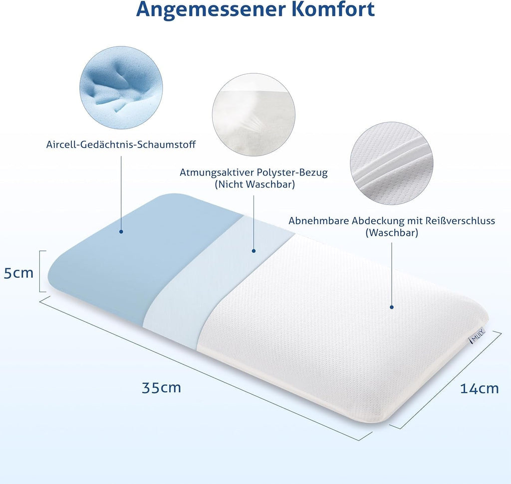 MLILY Pillow Essence 75X35 Cm Memory Foam Pillow, pernă ergonomică moale pentru susținerea gâtului cu spumă vâscoelastică albastră, ventilație respirabilă, capac lavabil, 35X75 Cm Perne standard Naty Shop