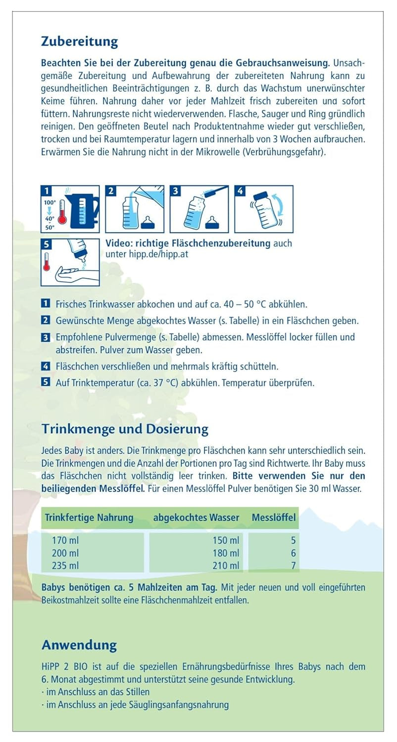 HiPP 2 Økologisk tilskudsmælk (4 x 600g), efter 6 måneder, med Omega-3 (DHA, ALA), calcium og lettilberedt økologisk stivelse, af bedste økologiske kvalitet