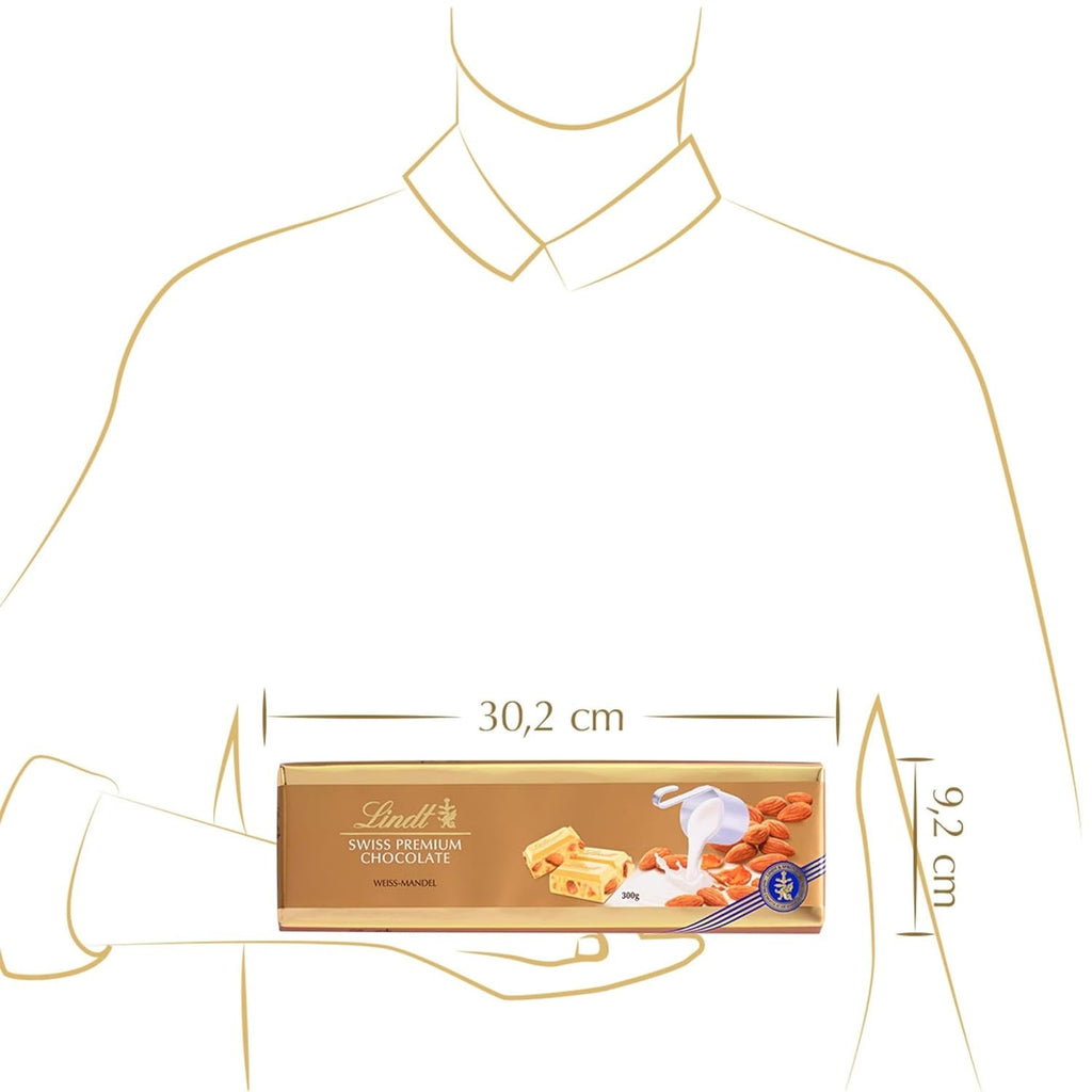 Lindt Ciocolată albă cu migdale, baton de 300 grame Bomboane de Ciocolata Naty Shop