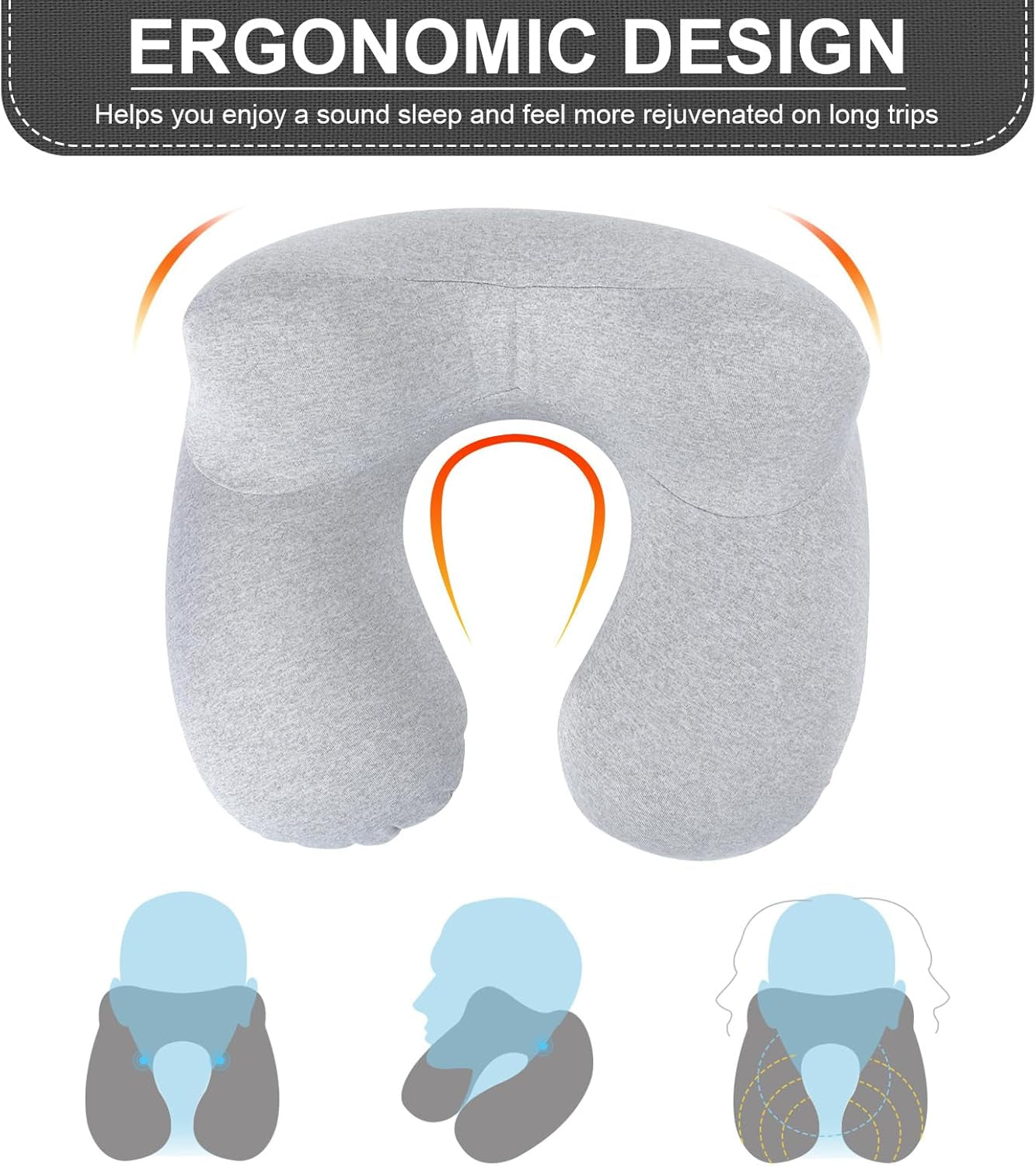 Aiqinu Pernă gonflabilă pentru gât Pernă de călătorie, Compact Quick Neck Pillow gonflabil cu capac de pernă lavabil pentru călătorii cu mașina, avionul, trenul, biroul, familia Perne calatorie Naty Shop
