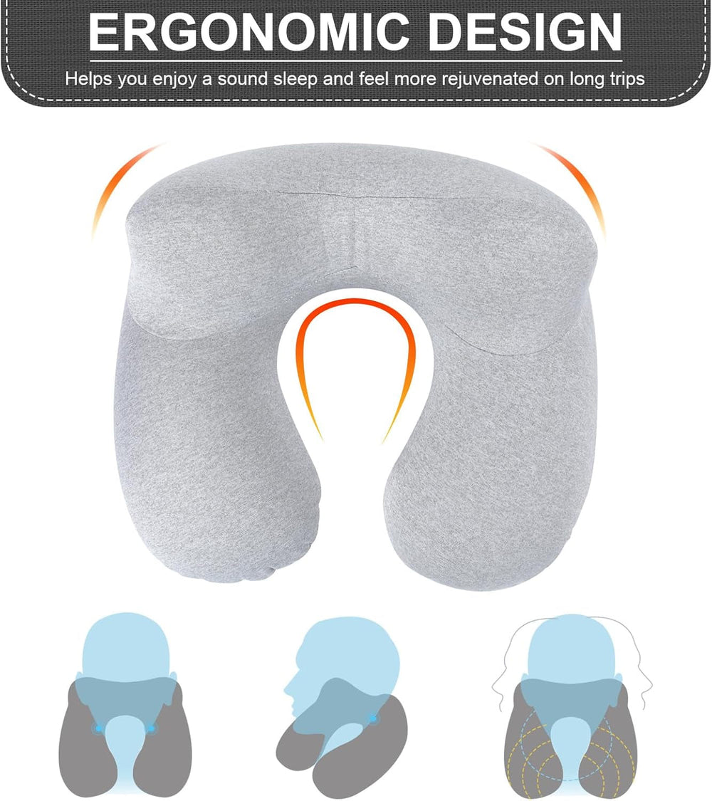 Aiqinu Pernă gonflabilă pentru gât Pernă de călătorie, Compact Quick Neck Pillow gonflabil cu capac de pernă lavabil pentru călătorii cu mașina, avionul, trenul, biroul, familia Perne calatorie Naty Shop