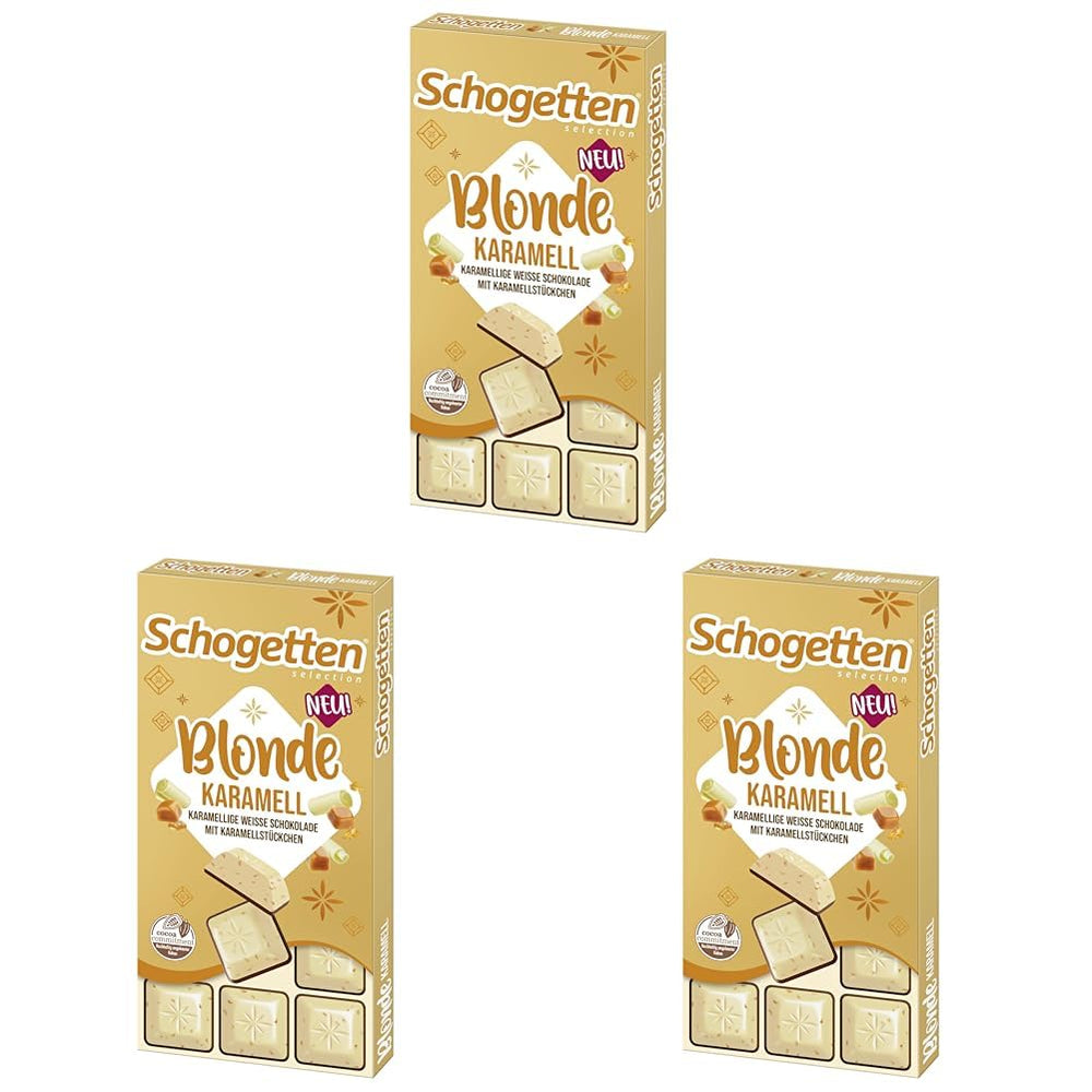 Schogetten Blonde Karamel | Karamel med hvid chokolade og karamelstykker | Chokoladebar 100g | Bekvemt portioneret