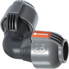 Sistem de irigații Gardena, piesă în L: Conector pentru schimbarea direcției conductei de alimentare, 25 mm, tehnologie de conectare Quick&Easy, compatibil cu conductele de alimentare Gardena de 25 mm, asamblare fără unelte (2773-20)