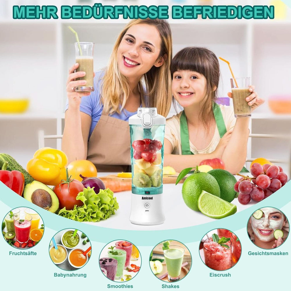 Mixer Smoothie Maker to Go, Mini Standmixer Tragbar Mit 6-Klingen Edelstahl, Enstafter Mit Reisedeckel, USB Portable Blender Elektrisch 600Ml flaske, Mixer Shaker Slushy Maker Wasserdichter Bucatarie Naty Shop