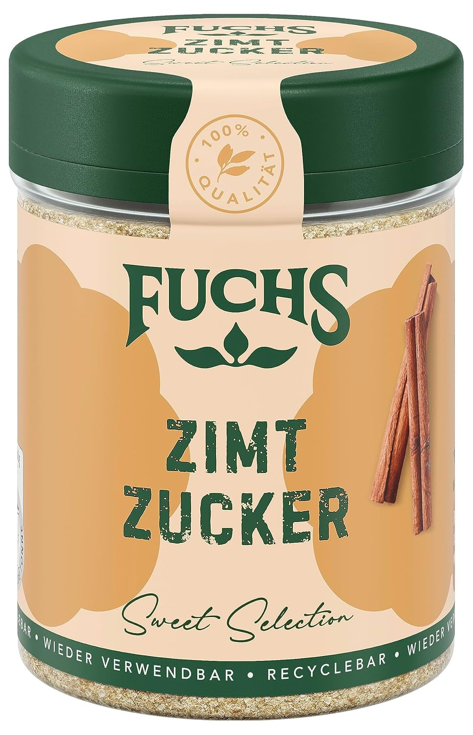 Fuchs Gewürze - Zimt Zucker - Klassisches Gewürz für Milchreis, Pfannkuchen oder Wafeln - aus natürliche Ingrediens - 100 g i wiederverwendbarer, genbrugsbarer Dosis