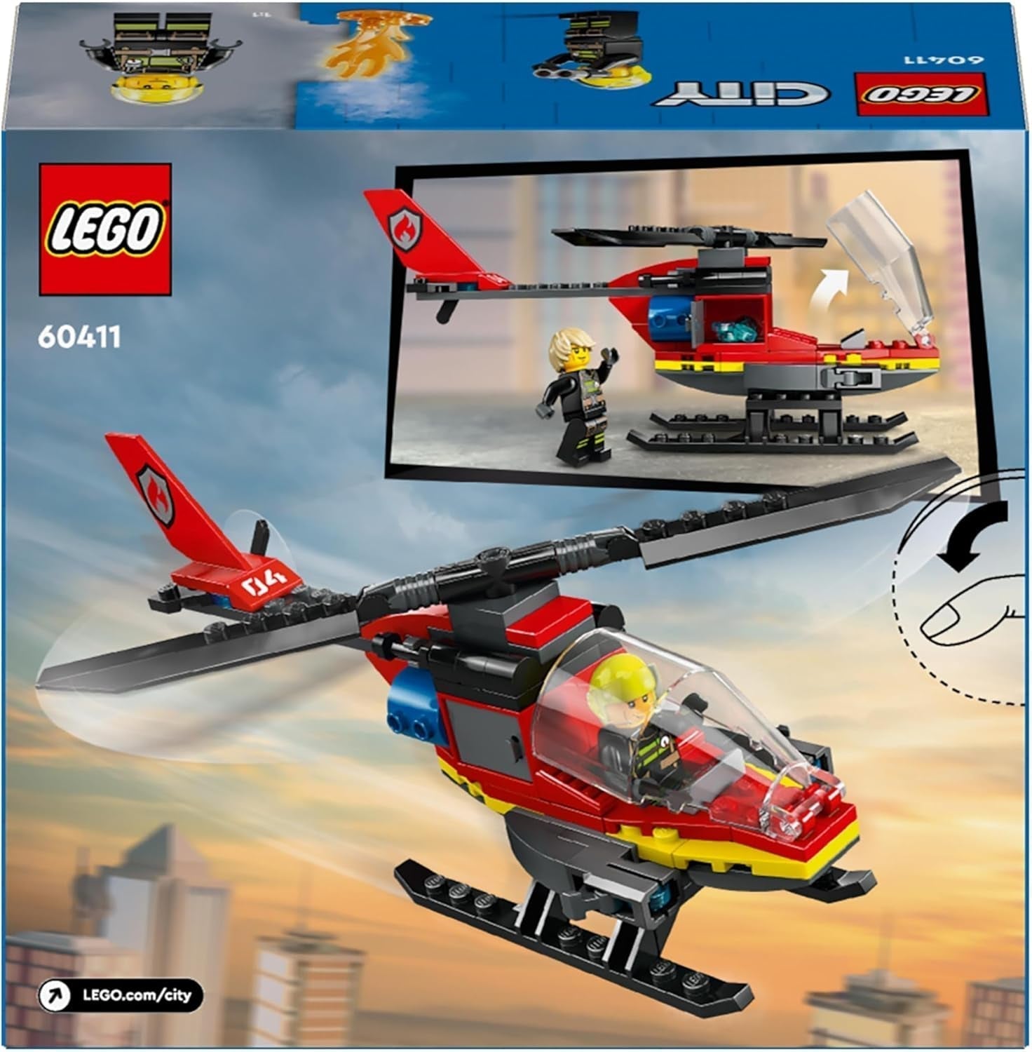 LEGO City Brandvæsen Helikopter, helikopterlegetøj og pilotfigursæt, brandhelikopter til en fantasifuld legeoplevelse, gave til børn, drenge og piger fra 5 år 60411 Byggesæt Besuche den LEGO-Store