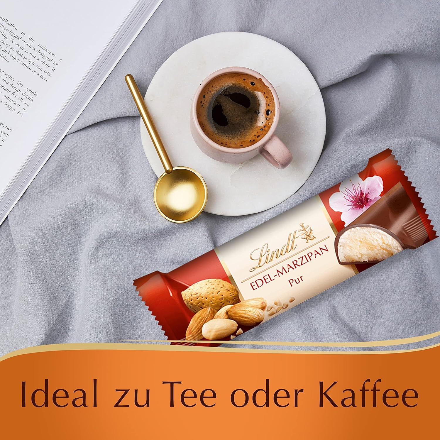 Lindor Chokolade Toppræsentation | 1718 g og chokoladebarer med marcipan | 25 barer x 50g i et tællerdisplay | 1250 g | Ren marcipan overtrukket med mørk chokolade | Chokoladebarer