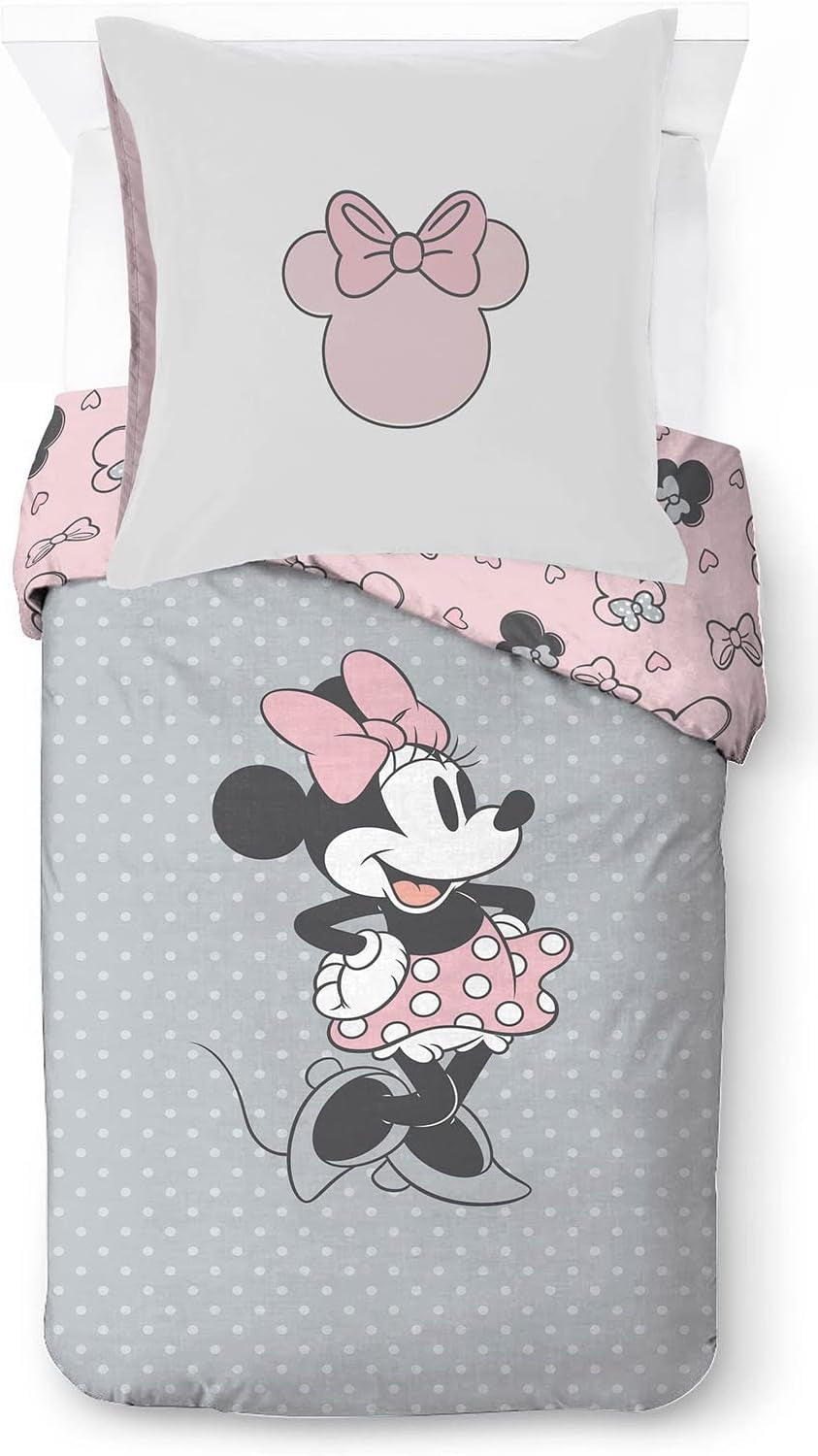 Sengetøj til børn, unisex, prinsesser og superhelte, 100% bomuld Sengetøj - børn Naty Shop Grey - Minnie Mouse 135X200/80X80 (2 stk)