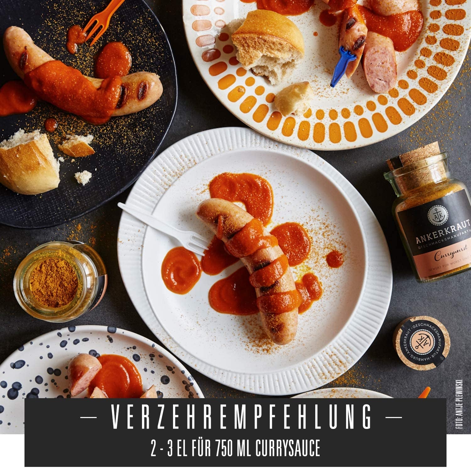 Ankerkraut Currywurst, 90g i korkglas, Gewürzmischung zum Anmischen selbstgemachter Currywurst-sauce eller als Topping