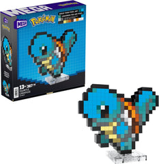 MEGA Pokémon Schiggy - sammenbygget figur i retro-look, Pixel Art, 15 cm stor, inklusive Basis zur Wallmontage, for Erwachsen og erfahren Sammler, HTH77