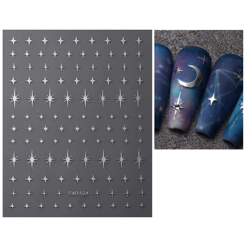 JMEOWIO Nagelsticker Mond Stern 9 Blatt Nail Art Sticker Selbstklebend Nagelaufkleber Bunter Dekoration Nageldesign Zubehör