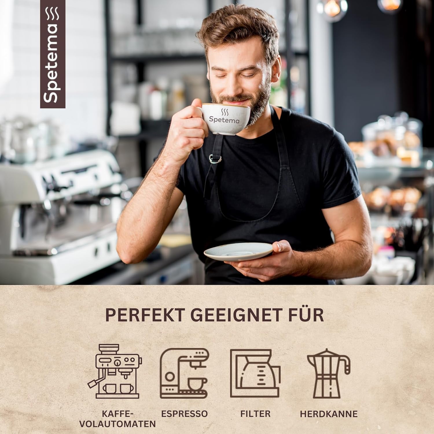 Spetema Kaffeebohnen Ragazzi Espresso Bar - 50% Arabica & 50% Robusta, Intensität 8/10, Mittlere Röstung, Zartes Aroma & Dichtes Geschmackserlebnis, 1 kg.