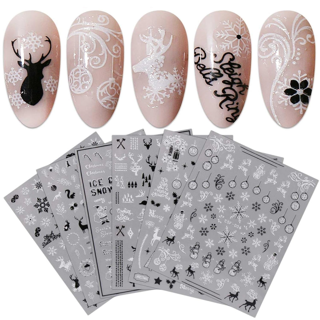 JMEOWIO Nagelsticker Weihnachten 9 Blatt Nail Art Sticker Selbstklebend Nagelaufkleber Schneeflocke Schneemann Festival Weißes Gold Dekoration Nageldesign Zubehör