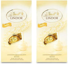 Lindt hvide chokoladekugler LINDOR | 137g pose | Ca. 10 hvide chokoladekugler med smelte-i-mund-fyld | Chokolade gavesæt | Chokoladegavesæt (pakke med 2)