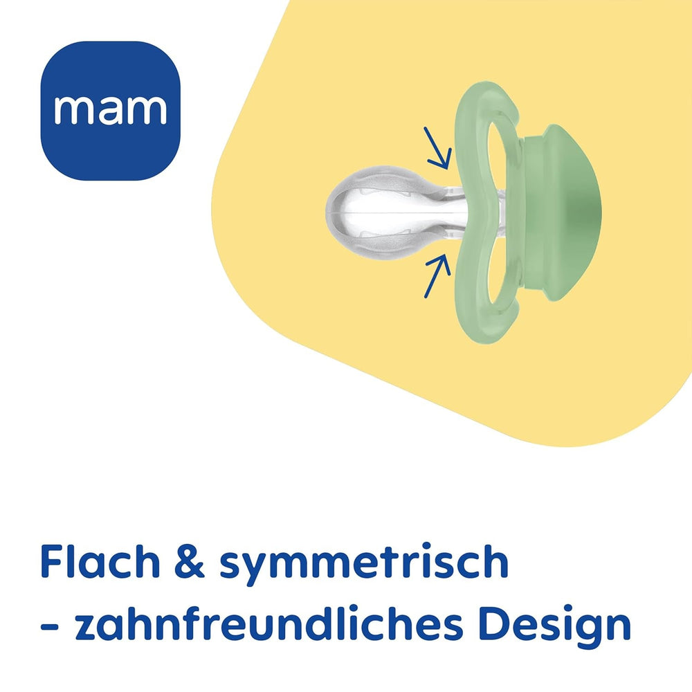 Suzete MAM Air din silicon, pachet de 2, design extra ușor și aerisit, suzetă pentru bebeluși prietenoasă cu dinții, fabricată din silicon special MAM SkinSoft, cu cutie pentru suzetă, 6-16 luni, Ursuleț/Rinocer